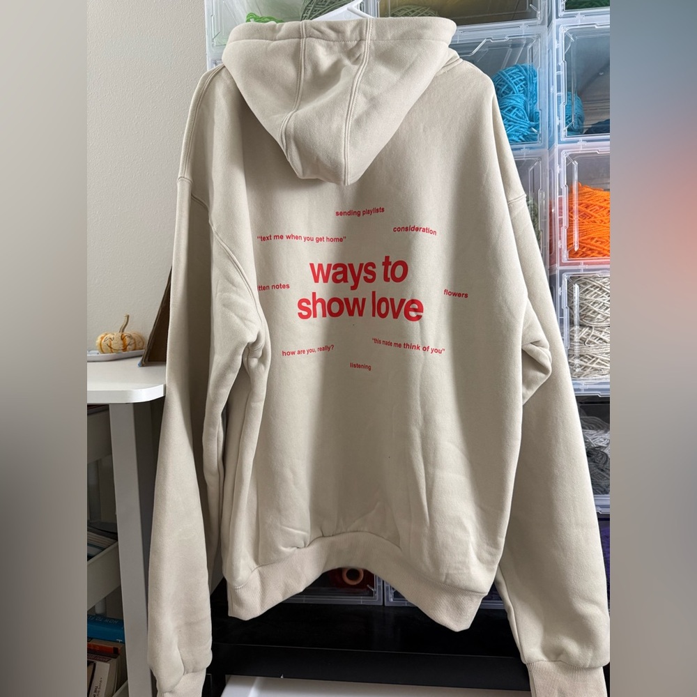 COMFRT LOVE HOODIE Beige with Red Text